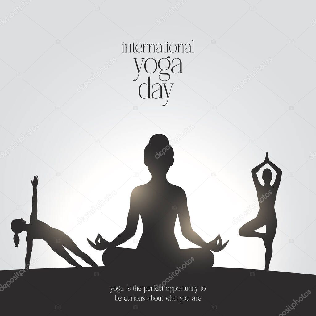 International yoga day. yoga body posture. Woman practicing yoga. vector illustration design. 21 june International yoga day vector poster