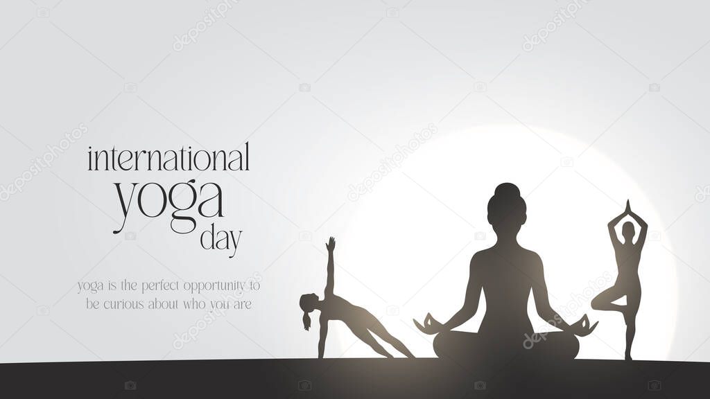 International yoga day. yoga body posture. Woman practicing yoga. vector illustration design. 21 june International yoga day vector poster