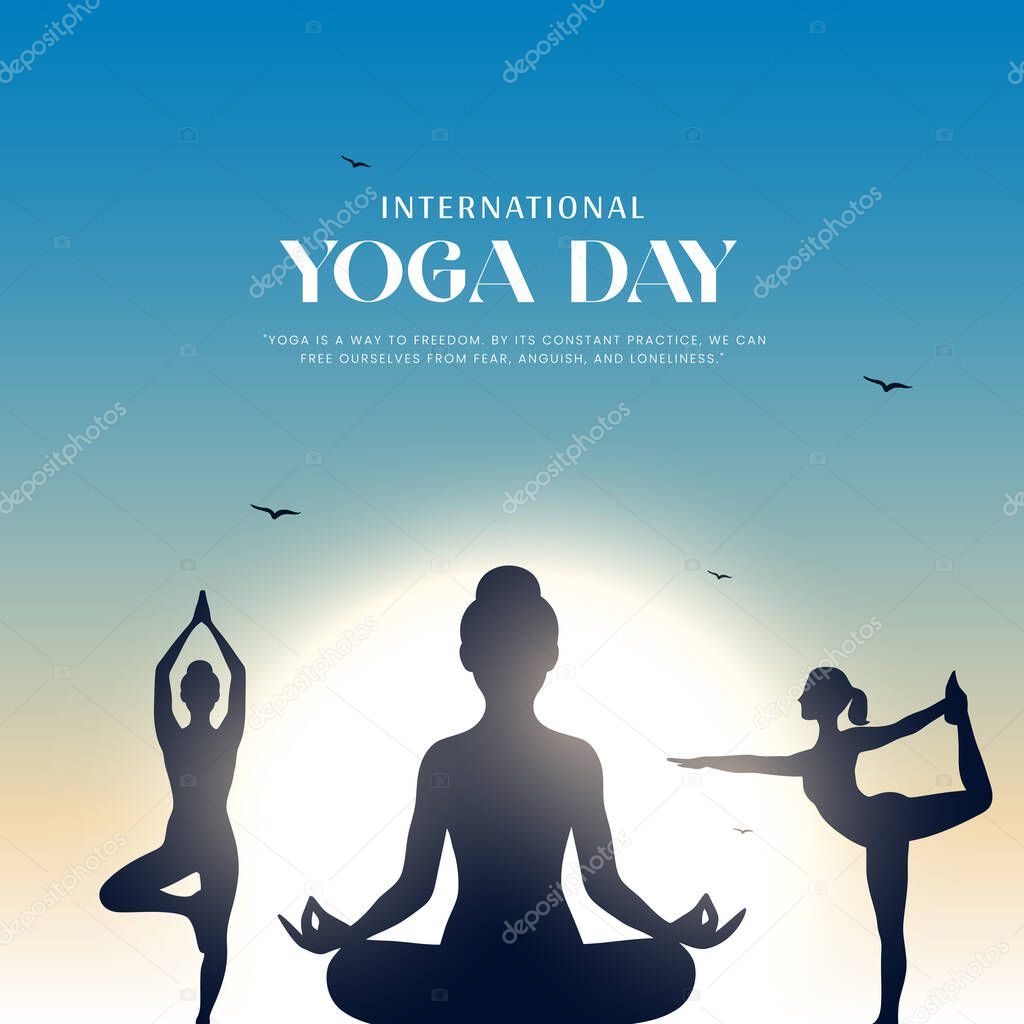 International yoga day. yoga body posture. Woman practicing yoga. vector illustration design. 21 june International yoga day vector poster