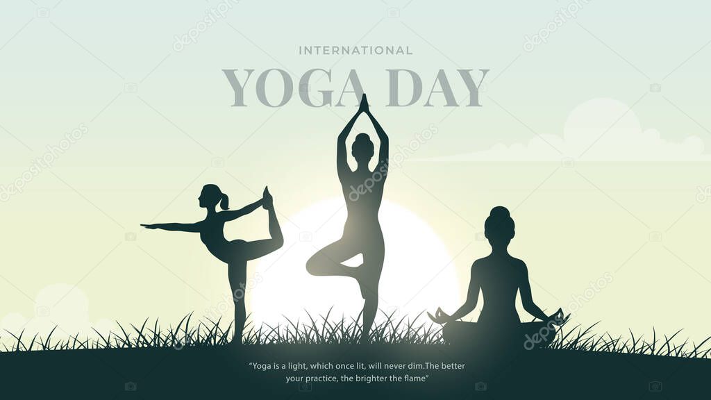 International yoga day. yoga body posture. Woman practicing yoga. vector illustration design. 21 june International yoga day vector poster