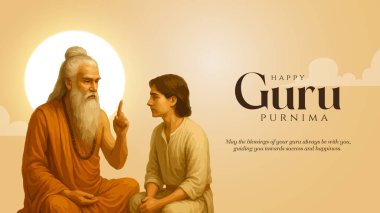 Mutlu guru Purnima gurusu ve Shishya öğretmeni. Tanrı soyut Vektör İllüstrasyon Tasarımı. Guru Purnima 'nın Onur Günü için yaratıcı vektör illüstrasyonu.