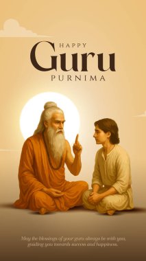 Mutlu guru Purnima gurusu ve Shishya öğretmeni. Tanrı soyut Vektör İllüstrasyon Tasarımı. Guru Purnima 'nın Onur Günü için yaratıcı vektör illüstrasyonu.