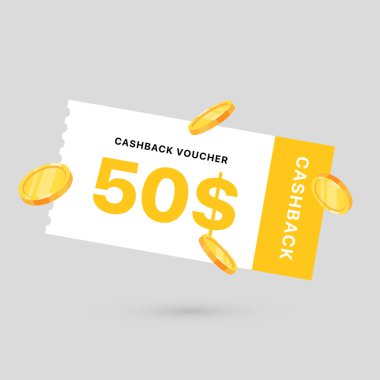 Kupon hediye çeki, nakit iade afişi, özel teklif. Vektör illüstrasyonu