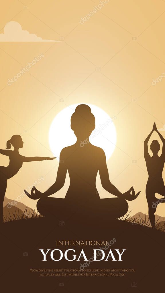 International yoga day. yoga body posture. Woman practicing yoga. vector illustration design. 21 june International yoga day vector poster