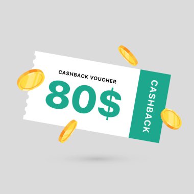 Kupon hediye çeki, nakit iade afişi, özel teklif. Vektör illüstrasyonu