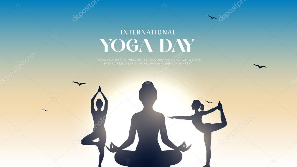 International yoga day. yoga body posture. Woman practicing yoga. vector illustration design. 21 june International yoga day vector poster