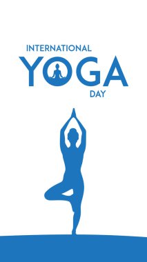Uluslararası yoga günü. yoga vücut duruşu. Yoga yapan bir kadın. Vektör çizimi. 21 Haziran Uluslararası yoga günü vektör posteri