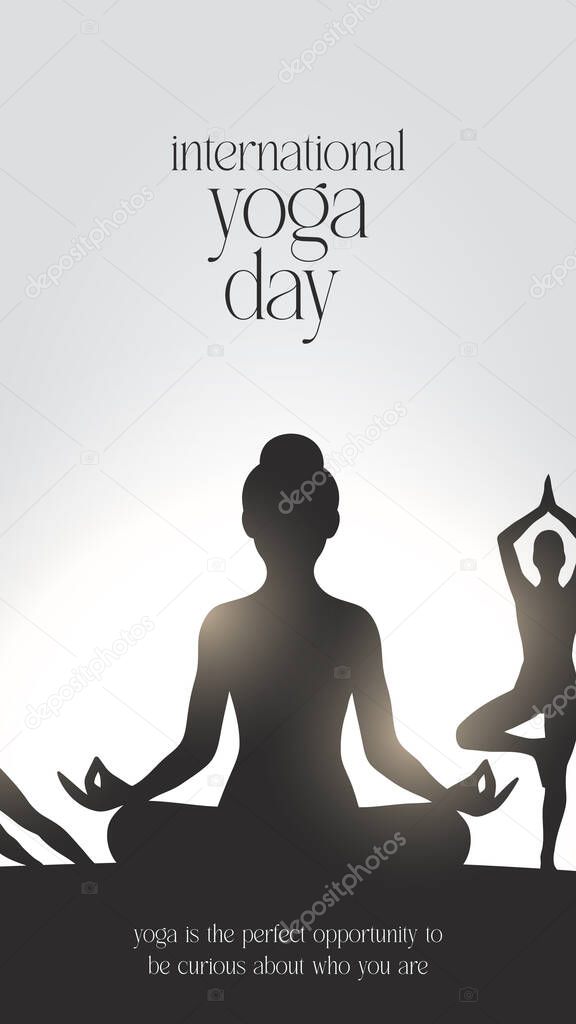 International yoga day. yoga body posture. Woman practicing yoga. vector illustration design. 21 june International yoga day vector poster