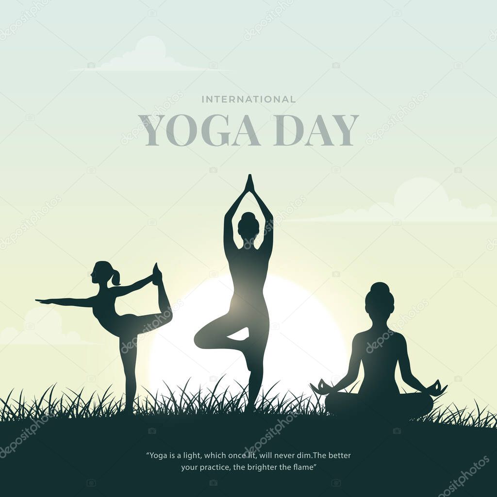 International yoga day. yoga body posture. Woman practicing yoga. vector illustration design. 21 june International yoga day vector poster
