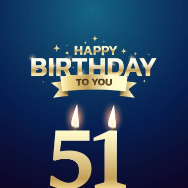 51. ile 60. yaş günü vektör arkaplan tasarımı. Doğum günü kutlama kartı tasarımı için 51 ila 60 yaş arası mum ve dekorasyon öğesi içeren mutlu yıllar sana. Vektör illüstrasyonu.