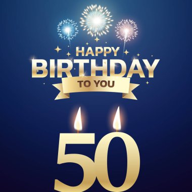 41. ile 50. yaş günü vektör arkaplan tasarımı. Doğum günü kutlama kartı tasarımı için 41 ila 50 yaş arası mum ve dekorasyon öğesi içeren mutlu yıllar sana. Vektör illüstrasyonu.
