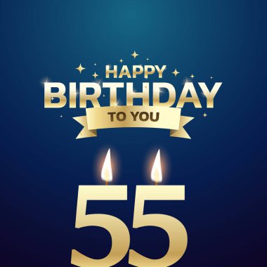 51. ile 60. yaş günü vektör arkaplan tasarımı. Doğum günü kutlama kartı tasarımı için 51 ila 60 yaş arası mum ve dekorasyon öğesi içeren mutlu yıllar sana. Vektör illüstrasyonu.