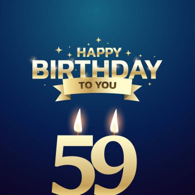 51. ile 60. yaş günü vektör arkaplan tasarımı. Doğum günü kutlama kartı tasarımı için 51 ila 60 yaş arası mum ve dekorasyon öğesi içeren mutlu yıllar sana. Vektör illüstrasyonu.