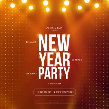 2026 Mutlu Yeni Yıl Kulüp afişi. El ilanları ve tebrik kartı grafikleriniz ya da yeni yıl temalı parti davetiyeleriniz için. 2026 Yeni Yıl Partisi Kutlama Davetiyesi Tasarımı.