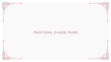 Hikaye şablonları, zarf tasarımları ve tebrik kartları için zarif Çin düğümü çerçevesi. Modern doğrusal minimalist vektör tasarımı