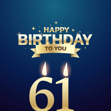 61. ve 70. Doğum günü vektör arkaplan tasarımı. Doğum günü kutlama kartı tasarımı için 61 ila 70 yaş arası mum ve dekorasyon öğesi içeren mutlu yıllar sana. Vektör illüstrasyonu.