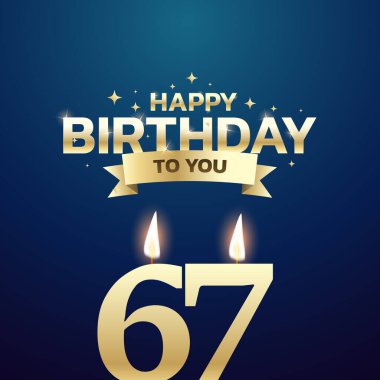 61. ve 70. Doğum günü vektör arkaplan tasarımı. Doğum günü kutlama kartı tasarımı için 61 ila 70 yaş arası mum ve dekorasyon öğesi içeren mutlu yıllar sana. Vektör illüstrasyonu.