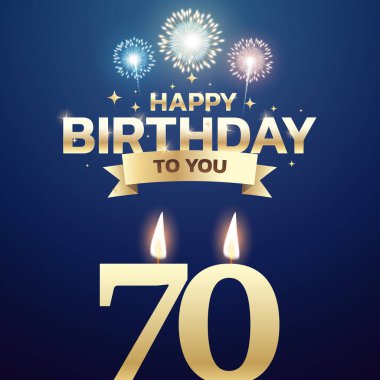 61. ve 70. Doğum günü vektör arkaplan tasarımı. Doğum günü kutlama kartı tasarımı için 61 ila 70 yaş arası mum ve dekorasyon öğesi içeren mutlu yıllar sana. Vektör illüstrasyonu.