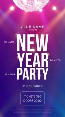 2026 Mutlu Yeni Yıl Kulüp afişi. El ilanları ve tebrik kartı grafikleriniz ya da yeni yıl temalı parti davetiyeleriniz için. 2026 Yeni Yıl Partisi Kutlama Davetiyesi Tasarımı.