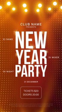 2026 Mutlu Yeni Yıl Kulüp afişi. El ilanları ve tebrik kartı grafikleriniz ya da yeni yıl temalı parti davetiyeleriniz için. 2026 Yeni Yıl Partisi Kutlama Davetiyesi Tasarımı.