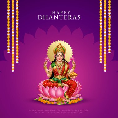 Happy Dhanteras - kapta altın sikke ve dekoratif diya lambası olan poster tasarımı. vektör illüstrasyonu.