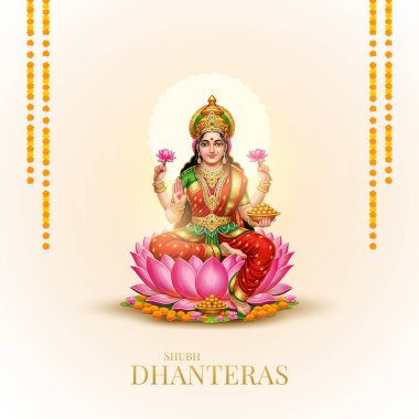 Happy Dhanteras - kapta altın sikke ve dekoratif diya lambası olan poster tasarımı. vektör illüstrasyonu.