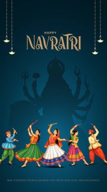 Goddess Durga Illustration ile Mutlu Navratri Festivali Arkaplan Tasarımı