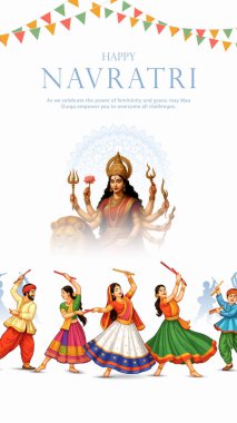 Goddess Durga Illustration ile Mutlu Navratri Festivali Arkaplan Tasarımı