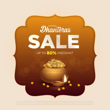 Detayları sunan mutlu dhanteras satış afişleri. Hint Festivali Akshaya Tritiya, Dhanteras ve Diwali.Hindistan indirimli reklam tatili.