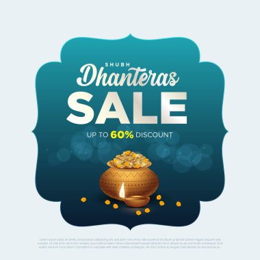 Detayları sunan mutlu dhanteras satış afişleri. Hint Festivali Akshaya Tritiya, Dhanteras ve Diwali.Hindistan indirimli reklam tatili.