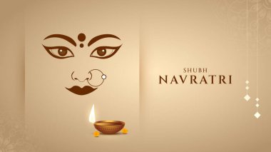 Hintli Hindu tanrısı Durga eli Mutlu Durga Puja Subh Navratri. Vektör çizimi. Neşeli tasarım elementleriyle Mutlu Navratri Tasarımı. Renkli Navratri Selamlar.