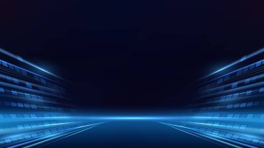 Parlayan ışık efektli soyut fütüristik arkaplan. Vektör illüstrasyonu. Soyut neon ışık arkaplanı. Parlak ışık efektli fütürist teknoloji arka planı. Vektör illüstrasyonu.