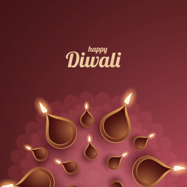 Mutlu bayramlar. Dekoratif diya lambasıyla renkli poster tasarımı festivali. Vektör çizimi. Hint ışık festivali Mutlu Diwali, tatil geçmişi, Diwali kutlaması.