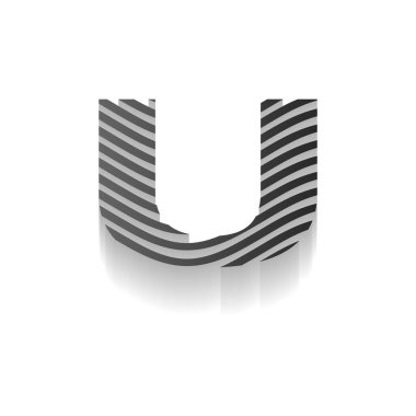 Creative 3D Alphabet Harfi U - Wavy Line Destern ve Shadow Effect for Grafik Tasarım, Markalaşma, Logo, Poster, Dijital Sanat ve Hisse İllüstrasyonlu Modern Typography