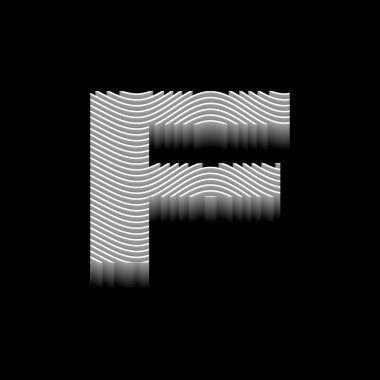 Kara Arkaplan Üzerine Minimalist Dalgalı 3 boyutlu Harf Alfabesi. Siyah Arkaplanda Dalgalı Çizgili Çizgilerle 3D Katmanlı Harf Tasarımı.