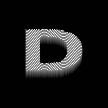 Kara Arkaplan Üzerine Minimalist Dalgalı 3 boyutlu Harf Alfabesi. Siyah Arkaplanda Dalgalı Çizgili Çizgilerle 3D Katmanlı Harf Tasarımı.