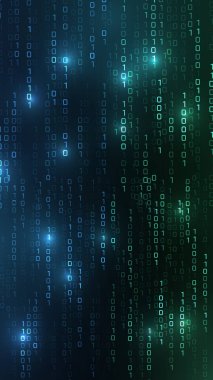 Matrix 'teki vektör dijital kod yağmuru fütüristik tarzda ilham verdi. Parlak ikili karakterli yüksek teknoloji arkaplan. İkili Yazılım Programlama Kodu Arkaplanı. Dijital Veri Teknolojisi Konsepti.