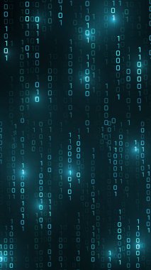 Matrix 'teki vektör dijital kod yağmuru fütüristik tarzda ilham verdi. Parlak ikili karakterli yüksek teknoloji arkaplan. İkili Yazılım Programlama Kodu Arkaplanı. Dijital Veri Teknolojisi Konsepti.