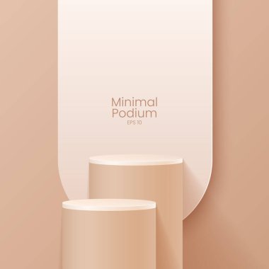 Soyut asgari sahne. Yumuşak malzeme tabanlı minimal podyum. Yumuşak podyum sahneleri ve kapakları yuvarlak ve kare şeklinde altın kaplamalı ürün sergi platformu. 