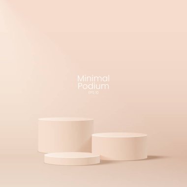 Soyut asgari sahne. Yumuşak malzeme tabanlı minimal podyum. Yumuşak podyum sahneleri ve kapakları yuvarlak ve kare şeklinde altın kaplamalı ürün sergi platformu. 