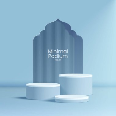 Soyut asgari sahne. Yumuşak malzeme tabanlı minimal podyum. Yumuşak podyum sahneleri ve kapakları yuvarlak ve kare şeklinde altın kaplamalı ürün sergi platformu. 