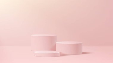 Soyut asgari sahne. Yumuşak malzeme tabanlı minimal podyum. Yumuşak podyum sahneleri ve kapakları yuvarlak ve kare şeklinde altın kaplamalı ürün sergi platformu. 