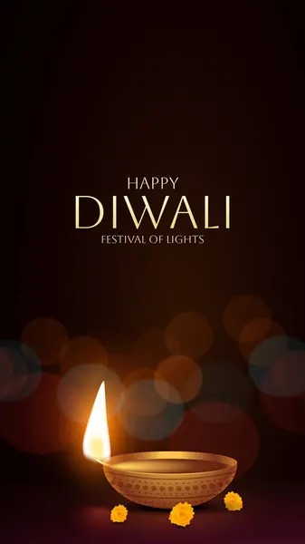 Mutlu bayramlar. Dekoratif diya lambasıyla renkli poster tasarımı festivali. Vektör çizimi. Hint ışık festivali Mutlu Diwali, tatil geçmişi, Diwali kutlaması.