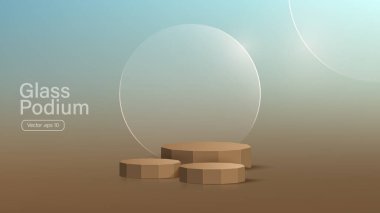 Üç boyutlu cam şeffaf kristal. Boş silindirik kaide. 3 boyutlu silindir ve küp cam platformlar ayarlandı. Şeffaf plastik yuvarlak ve kare p 'nin gerçekçi temsili