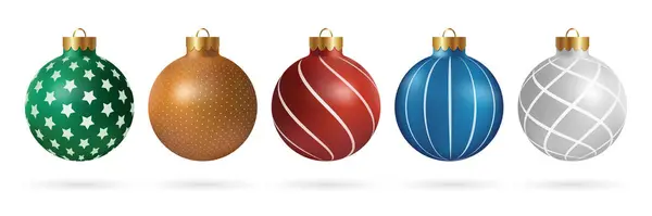 Noel zarif toplar vektör seti tasarımı. Noel balosu süsleri parlak, gümüş, parlak desenli 3D yuvarlak element koleksiyonu. Vektör illüstrasyonuble zarif set. 