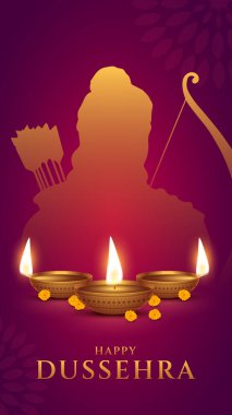 Hindistan Dussehra Festivali kutlu olsun. Lord Rama Ravana 'yı öldürüyor. Vektör çizimi. Dussehra Vijayadashami dusera festivali.  