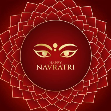 Hintli Hindu tanrısı Durga eli Mutlu Durga Puja Subh Navratri. Vektör çizimi. Neşeli tasarım elementleriyle Mutlu Navratri Tasarımı. Renkli Navratri selamları. Çeviri Mutlu Navratri.