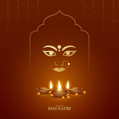 Hintli Hindu tanrısı Durga eli Mutlu Durga Puja Subh Navratri. Vektör çizimi. Neşeli tasarım elementleriyle Mutlu Navratri Tasarımı. Renkli Navratri selamları. Çeviri Mutlu Navratri.