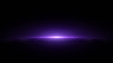 Eğri 3D Evre Teknoloji Ağı. Perspektif Şebeke Katı. VR Sanal Gerçeklik Metaverse Ortamı. Aydınlık efekt vektör illüstrasyonlu soyut Karanlık Yüzey.