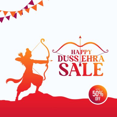 Dussehra Satış Sancağı tasarımı. Hint Festivali Satış, Alışveriş, Reklamcılık, Tanıtım, Pazarlama Teklif Tasarımı. Navratri festivali, Dandiya dansı, Durga Puja, dussehra satış geçmişi